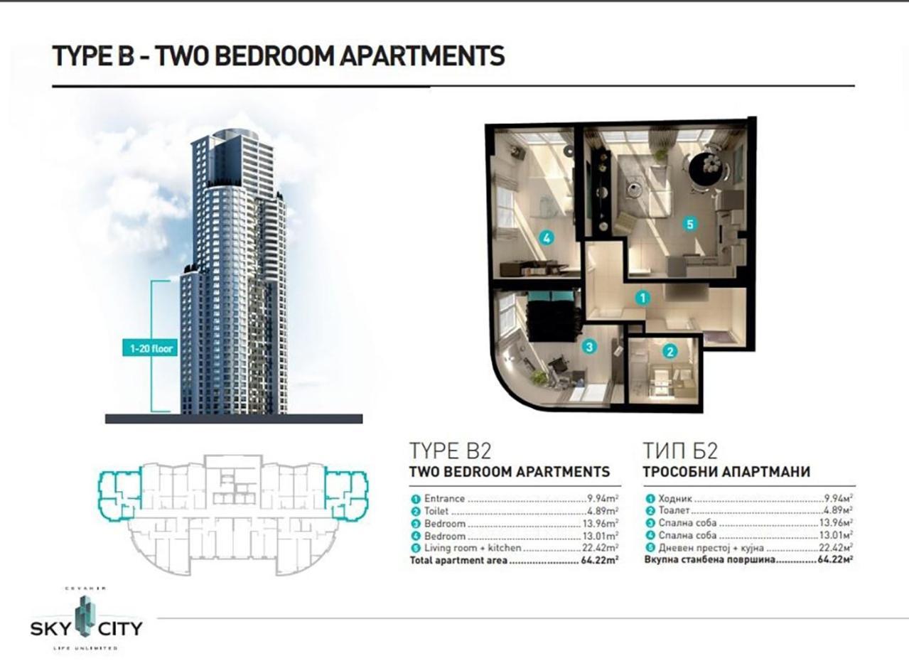 18Th & 16H Floor Secure Luxury Condos With Pool & Fitness Included In Price Skopje Zewnętrze zdjęcie